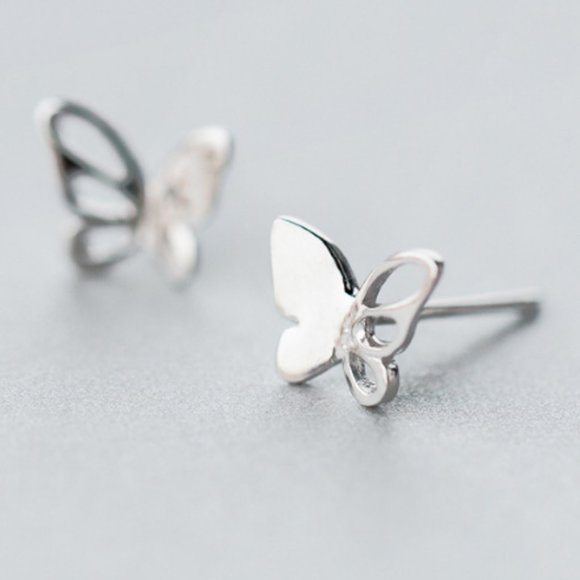 Bundle – 2 pairs of Silver Butterfly Earrings Studs Minimal Earrings for Her - Picture 5 of 7